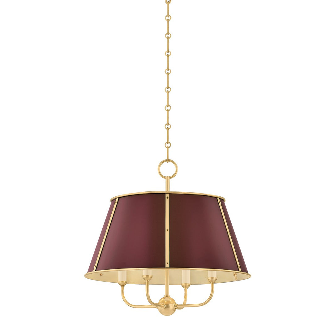 Cambridge Four Light Chandelier in Aged Brass/Soft Crimson - available from The Lighting Shoppe, trusted by Canadian homeowners