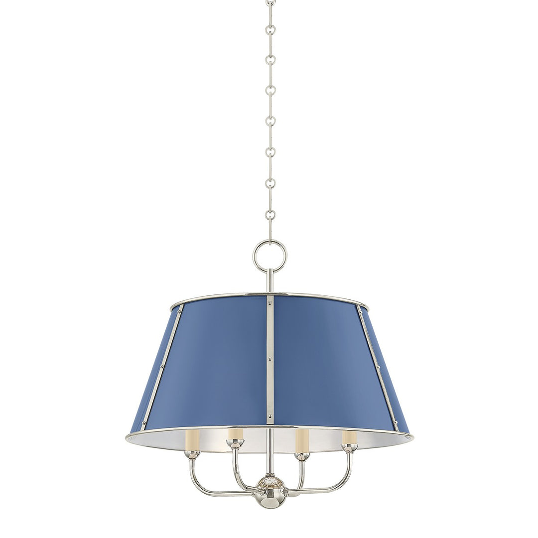 Cambridge Four Light Chandelier in Polished Nickel/Soft French Blue - available from The Lighting Shoppe, trusted by Canadian homeowners