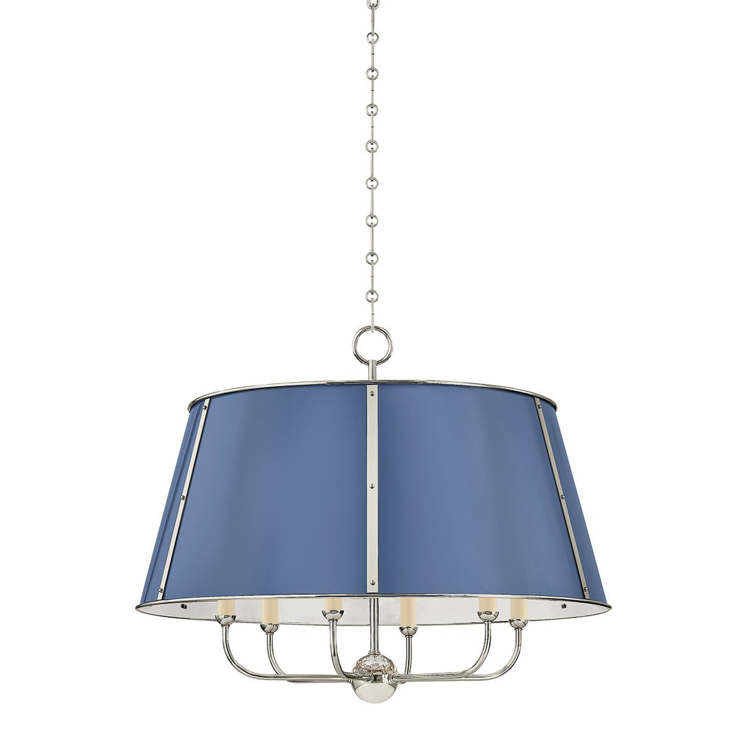Cambridge Six Light Chandelier in Polished Nickel/Soft French Blue - available from The Lighting Shoppe, trusted by Canadian homeowners