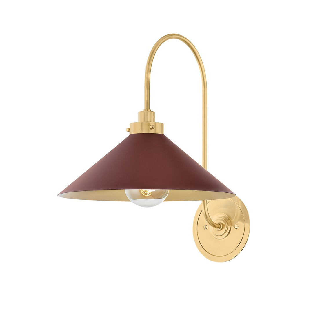 Clivedon One Light Wall Sconce in Aged Brass/Soft Crimson - available from The Lighting Shoppe, trusted by Canadian homeowners