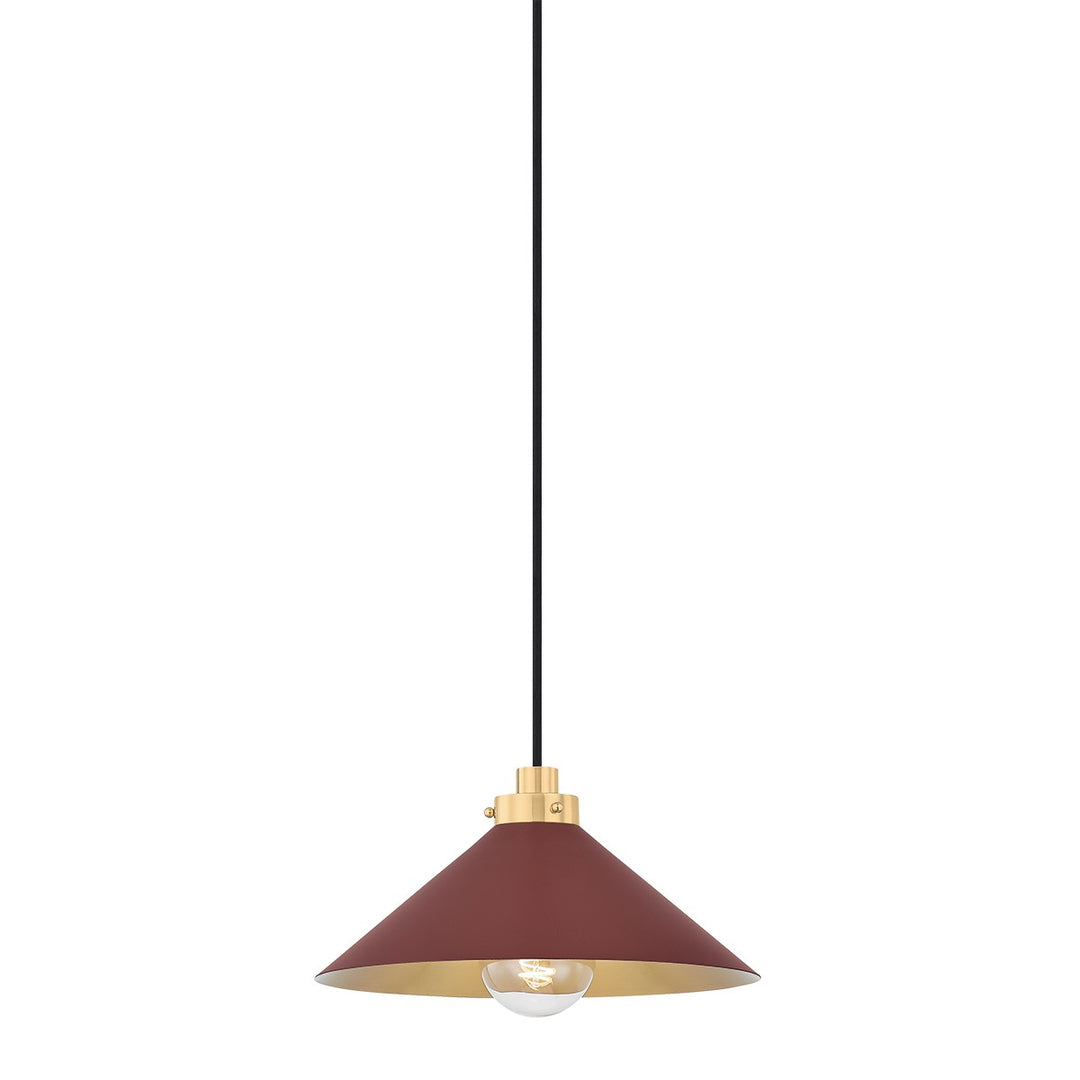 Clivedon One Light Pendant in Aged Brass/Soft Crimson - available from The Lighting Shoppe, trusted by Canadian homeowners