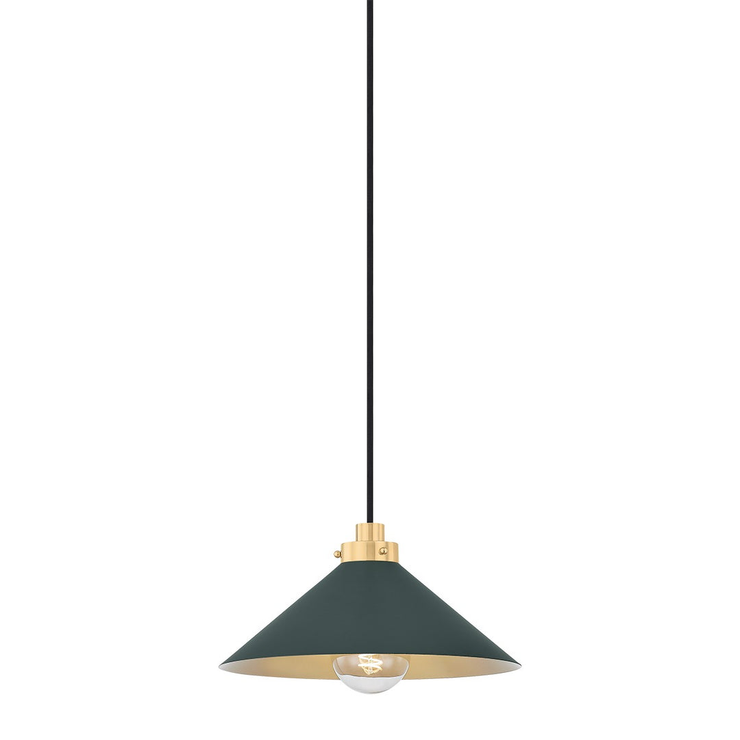 Clivedon One Light Pendant in Aged Brass/Soft Studio Green - available from The Lighting Shoppe, trusted by Canadian homeowners