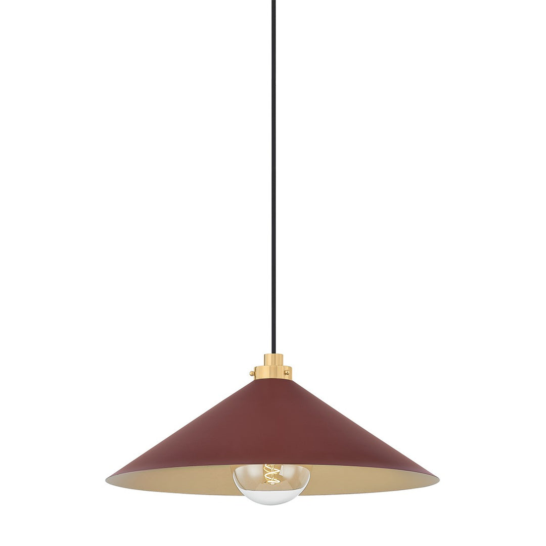 Clivedon One Light Pendant in Aged Brass/Soft Crimson - available from The Lighting Shoppe, trusted by Canadian homeowners