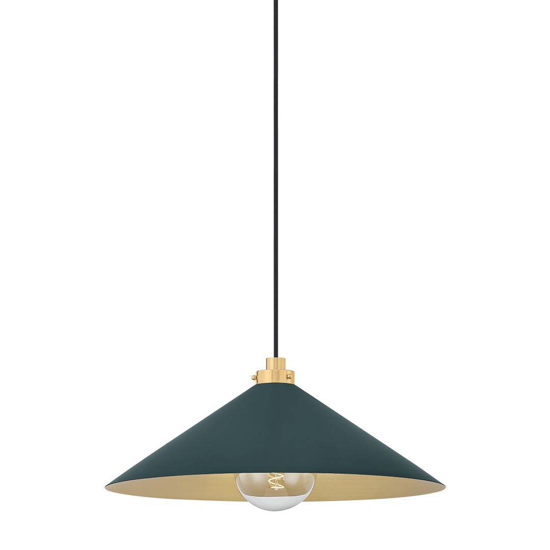 Clivedon One Light Pendant in Aged Brass/Soft Studio Green - available from The Lighting Shoppe, trusted by Canadian homeowners