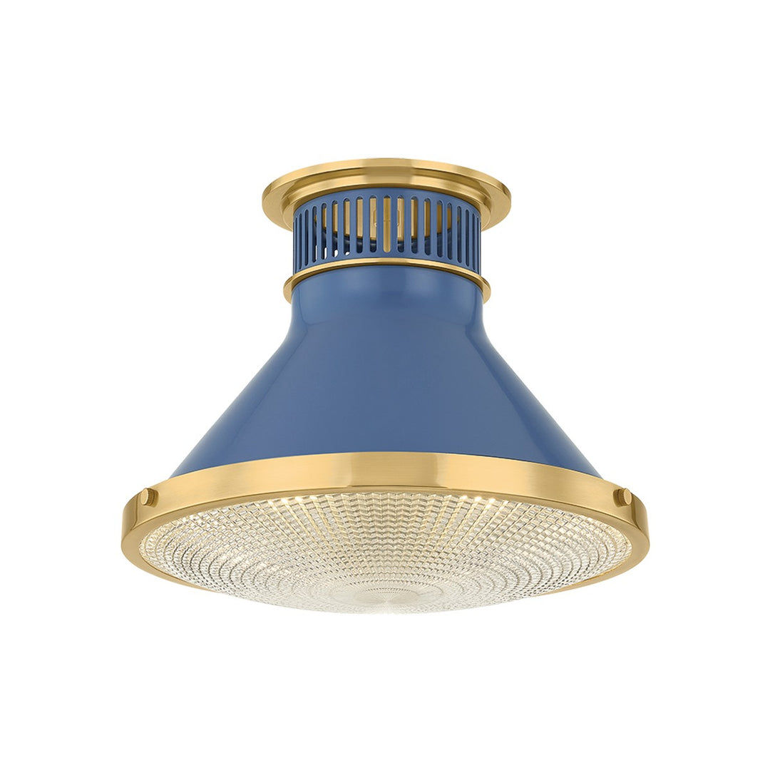 Highclere One Light Flush Mount in Aged Brass/Soft French Blue - available from The Lighting Shoppe, trusted by Canadian homeowners