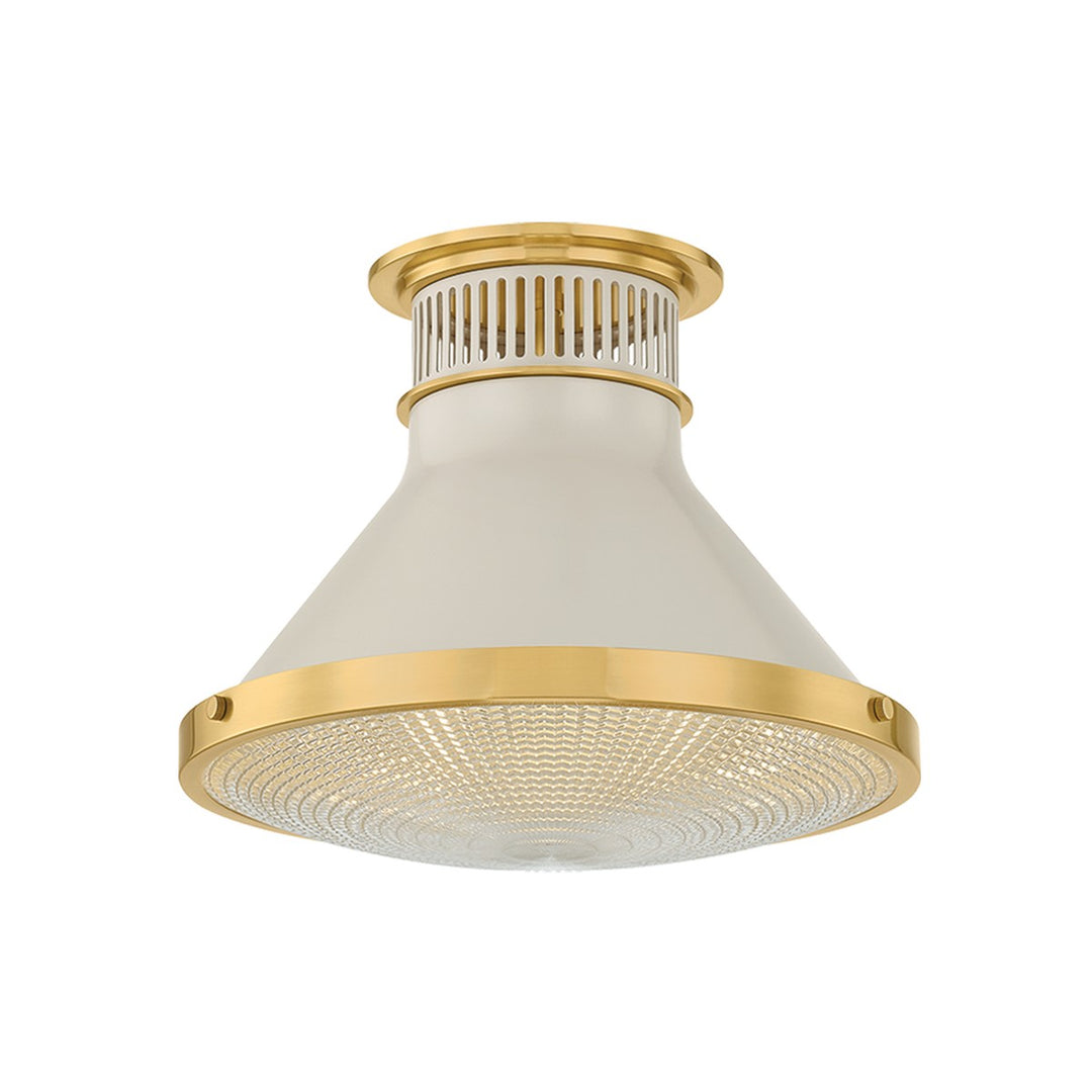 Highclere One Light Flush Mount in Aged Brass/Off-White - available from The Lighting Shoppe, trusted by Canadian homeowners