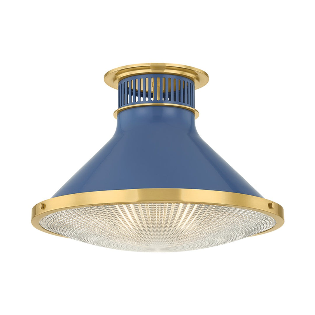 Highclere One Light Flush Mount in Aged Brass/Soft French Blue - available from The Lighting Shoppe, trusted by Canadian homeowners