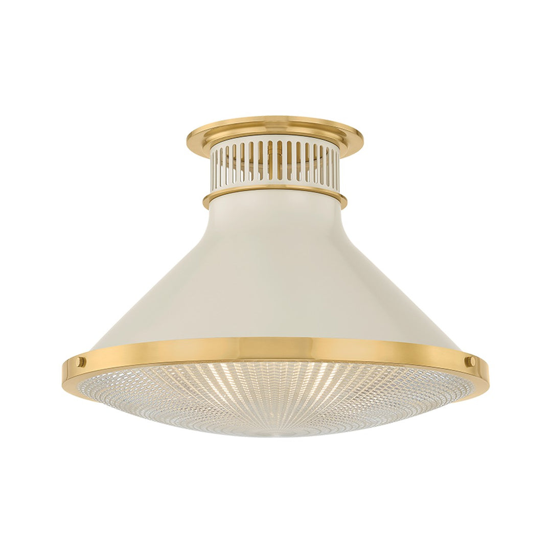 Highclere One Light Flush Mount in Aged Brass/Off-White - available from The Lighting Shoppe, trusted by Canadian homeowners