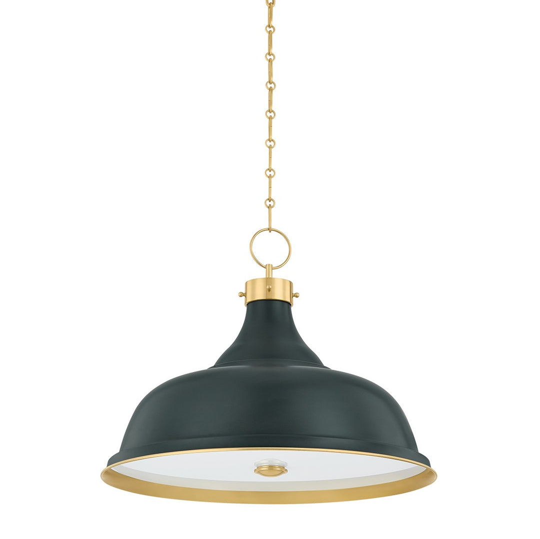 Painted No. 1 Four Light Pendant in Aged Brass/Soft Studio Green - available from The Lighting Shoppe, trusted by Canadian homeowners