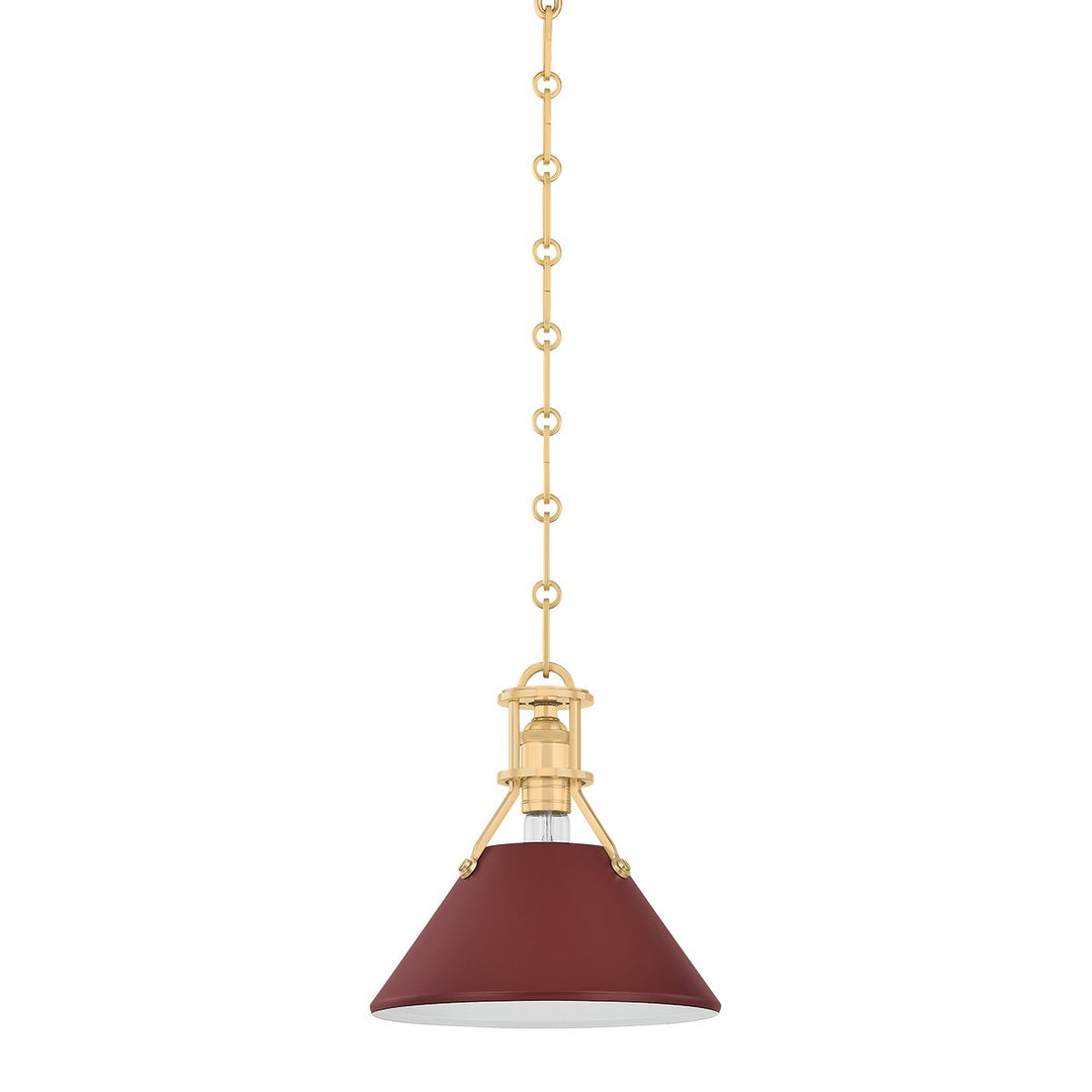 Painted No. 2 One Light Pendant in Aged Brass/Soft Crimson - available from The Lighting Shoppe, trusted by Canadian homeowners