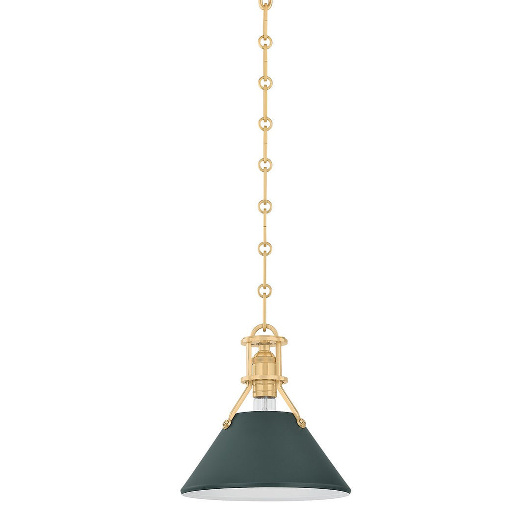 Painted No. 2 One Light Pendant in Aged Brass/Soft Studio Green - available from The Lighting Shoppe, trusted by Canadian homeowners