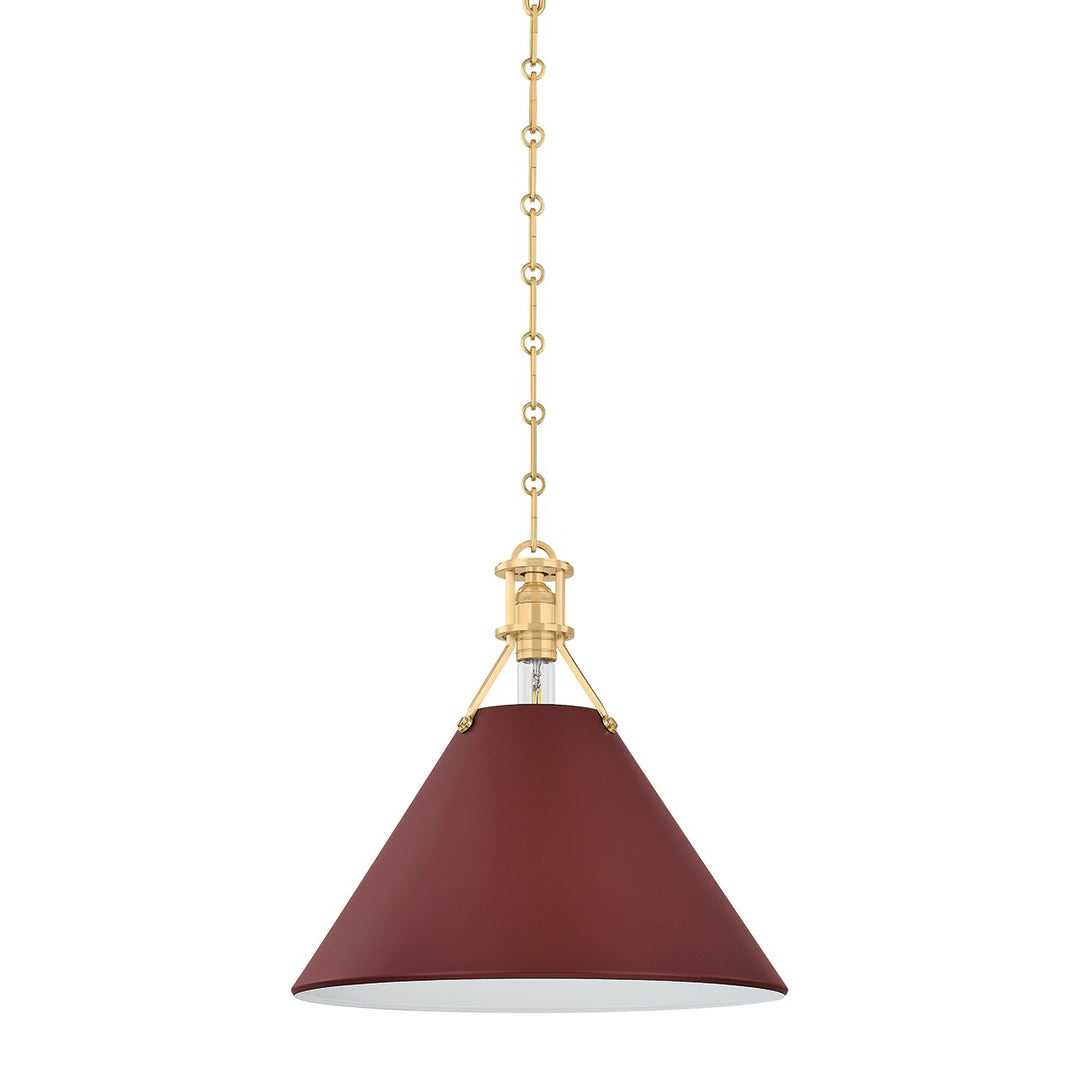 Painted No. 2 One Light Pendant in Aged Brass/Soft Crimson - available from The Lighting Shoppe, trusted by Canadian homeowners