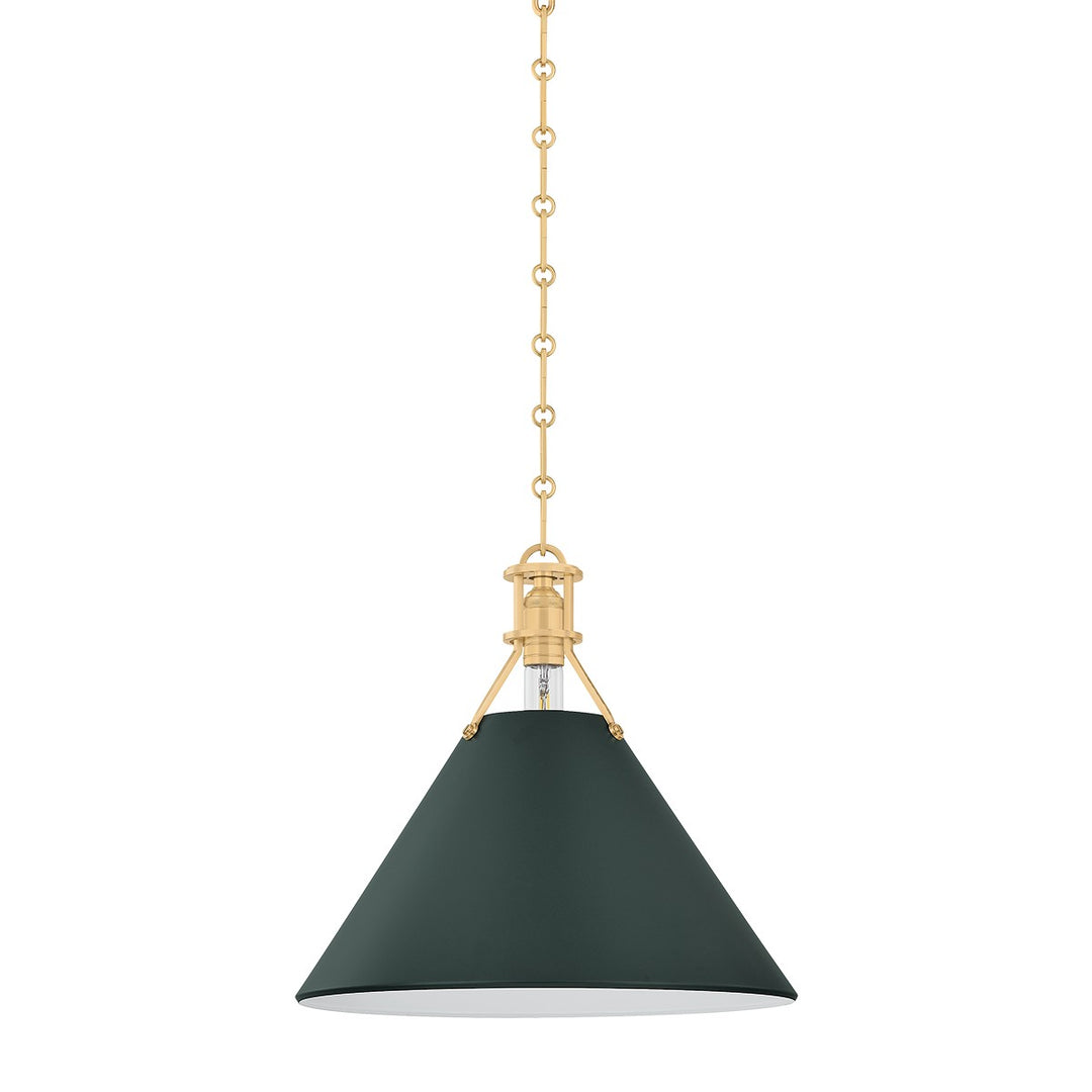 Painted No. 2 One Light Pendant in Aged Brass/Soft Studio Green - available from The Lighting Shoppe, trusted by Canadian homeowners