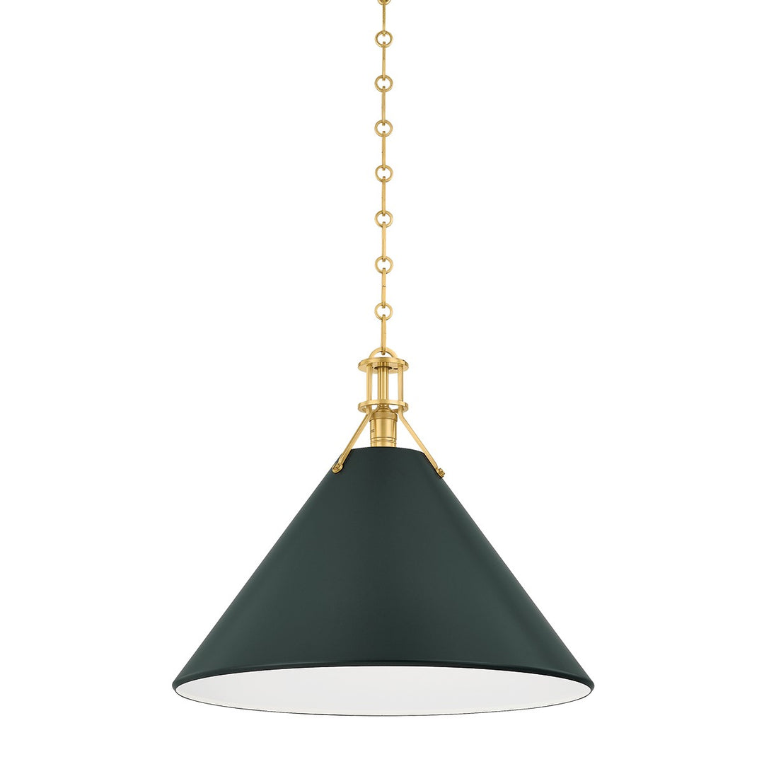Painted No. 2 One Light Pendant in Aged Brass/Soft Studio Green - available from The Lighting Shoppe, trusted by Canadian homeowners