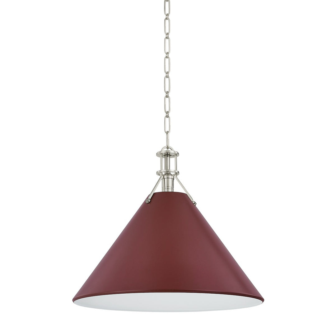 Painted No. 2 One Light Pendant in Polished Nickel/Soft Crimson - available from The Lighting Shoppe, trusted by Canadian homeowners