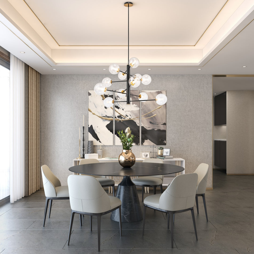 Aurelia 12 Light Chandelier in Black and Brushed Brass - available from The Lighting Shoppe, trusted by Canadian homeowners