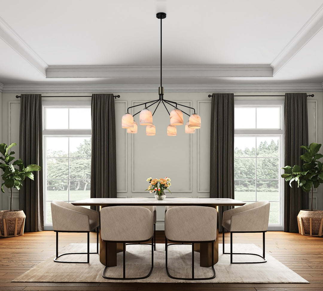 Crema Eight Light Chandelier in Black, Brushed Brass - available from The Lighting Shoppe, trusted by Canadian homeowners