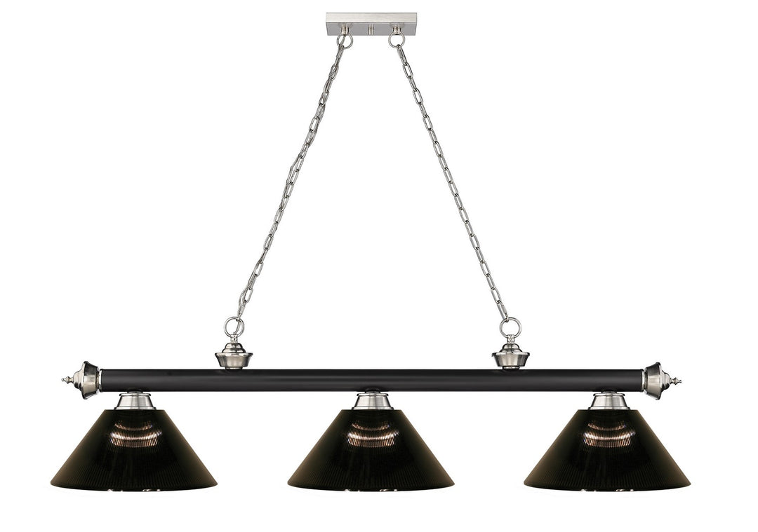 Cordon Three Light Billiard in Matte Black + Brushed Nickel - available from The Lighting Shoppe, trusted by Canadian homeowners