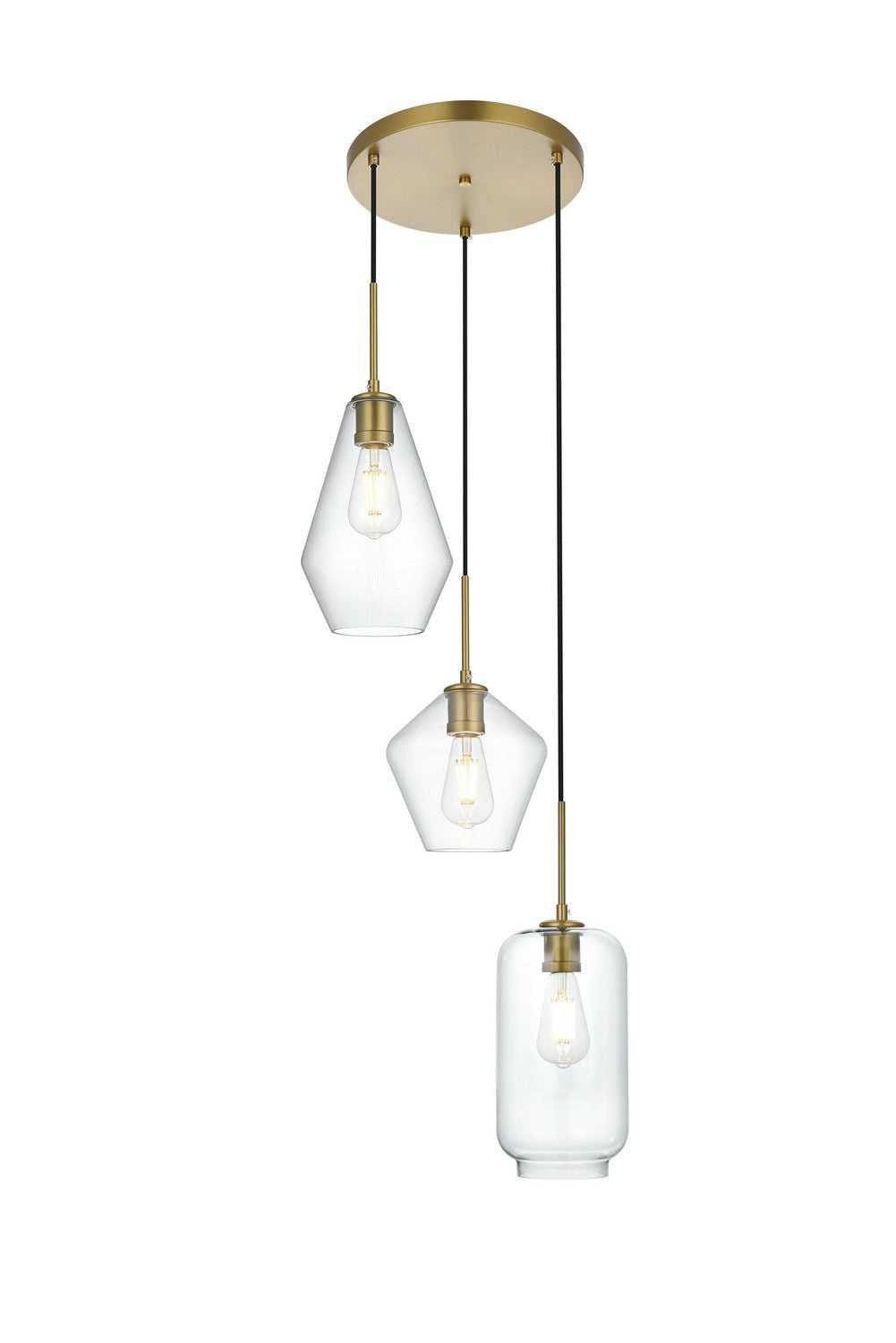 Elegant Lighting - LD2268SG - Three Light Pendant - Gene - Satin Gold and Clear