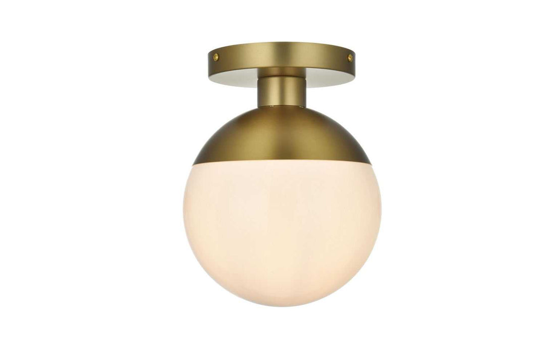 Eclipse One Light Flush Mount in Satin Gold and Frosted white Elegant Lighting