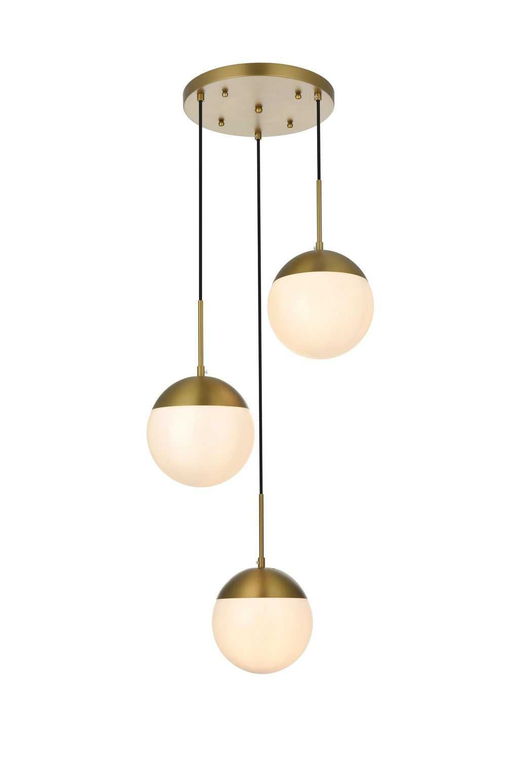 Eclipse Three Light Pendant in Satin Gold and Frosted white Elegant Lighting