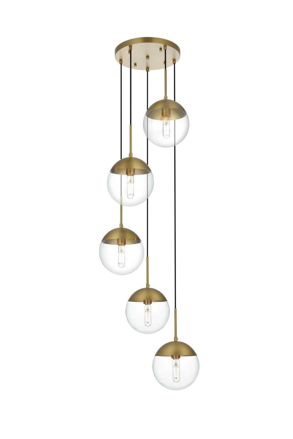 Eclipse Five Light Pendant in Satin Gold and Clear Elegant Lighting