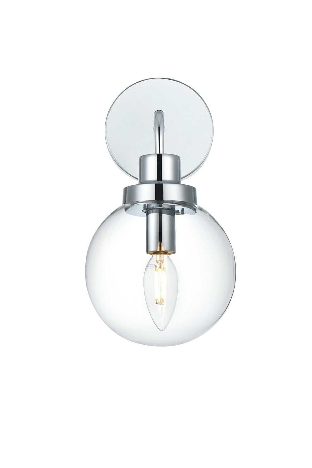 Hanson One Light Wall Sconce in Chrome and Clear Elegant Lighting
