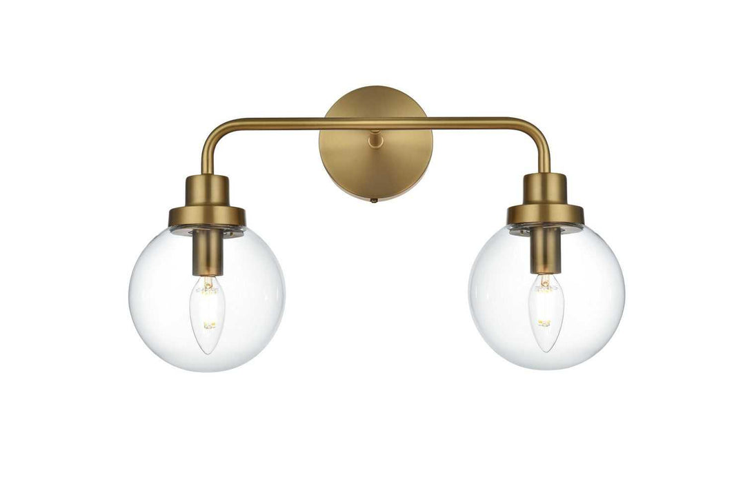 Hanson Two Light Wall Sconce in Satin Gold and Clear Elegant Lighting
