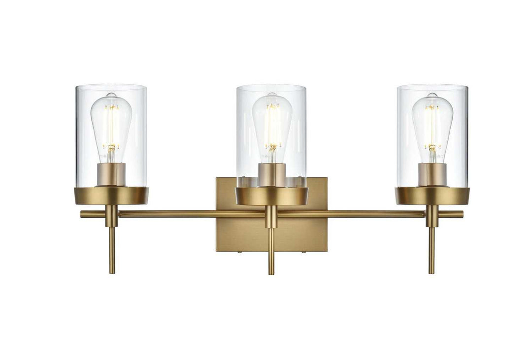 Taryin Three Light Wall Sconce in Satin Gold and Clear Elegant Lighting