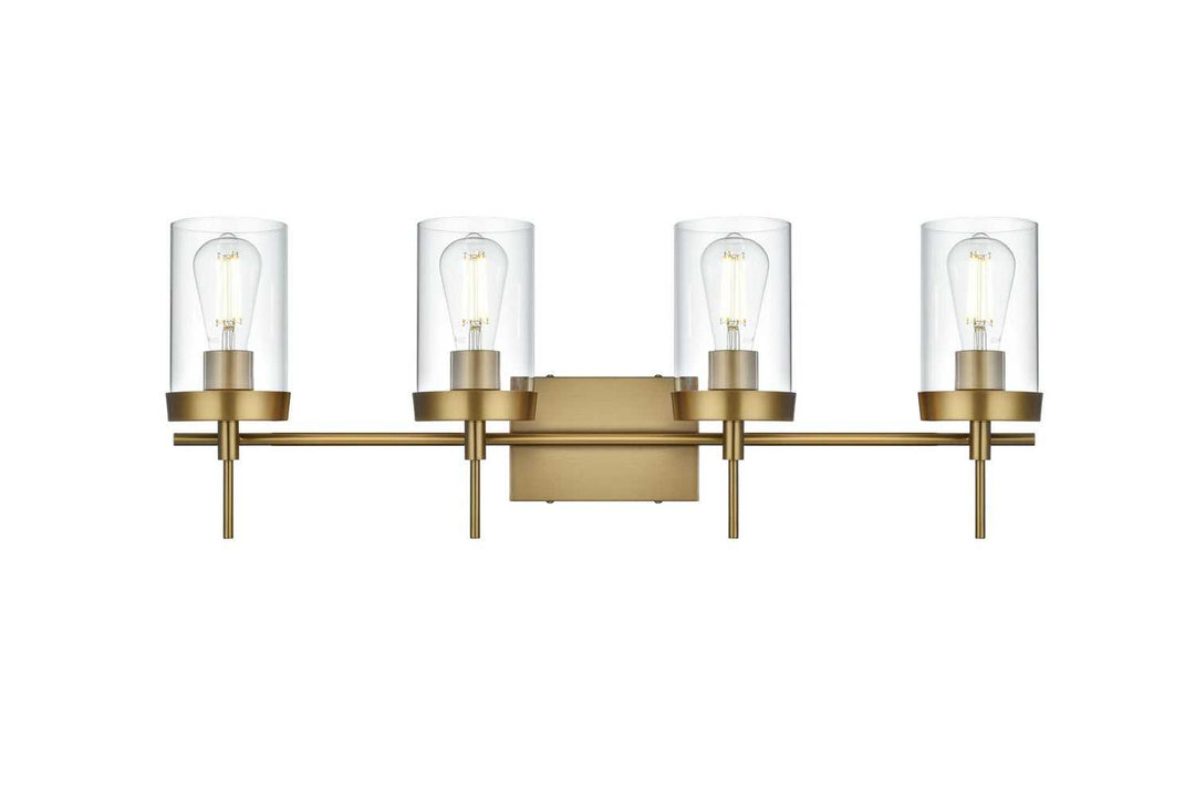 Taryin Four Light Wall Sconce in Satin Gold and Clear Elegant Lighting