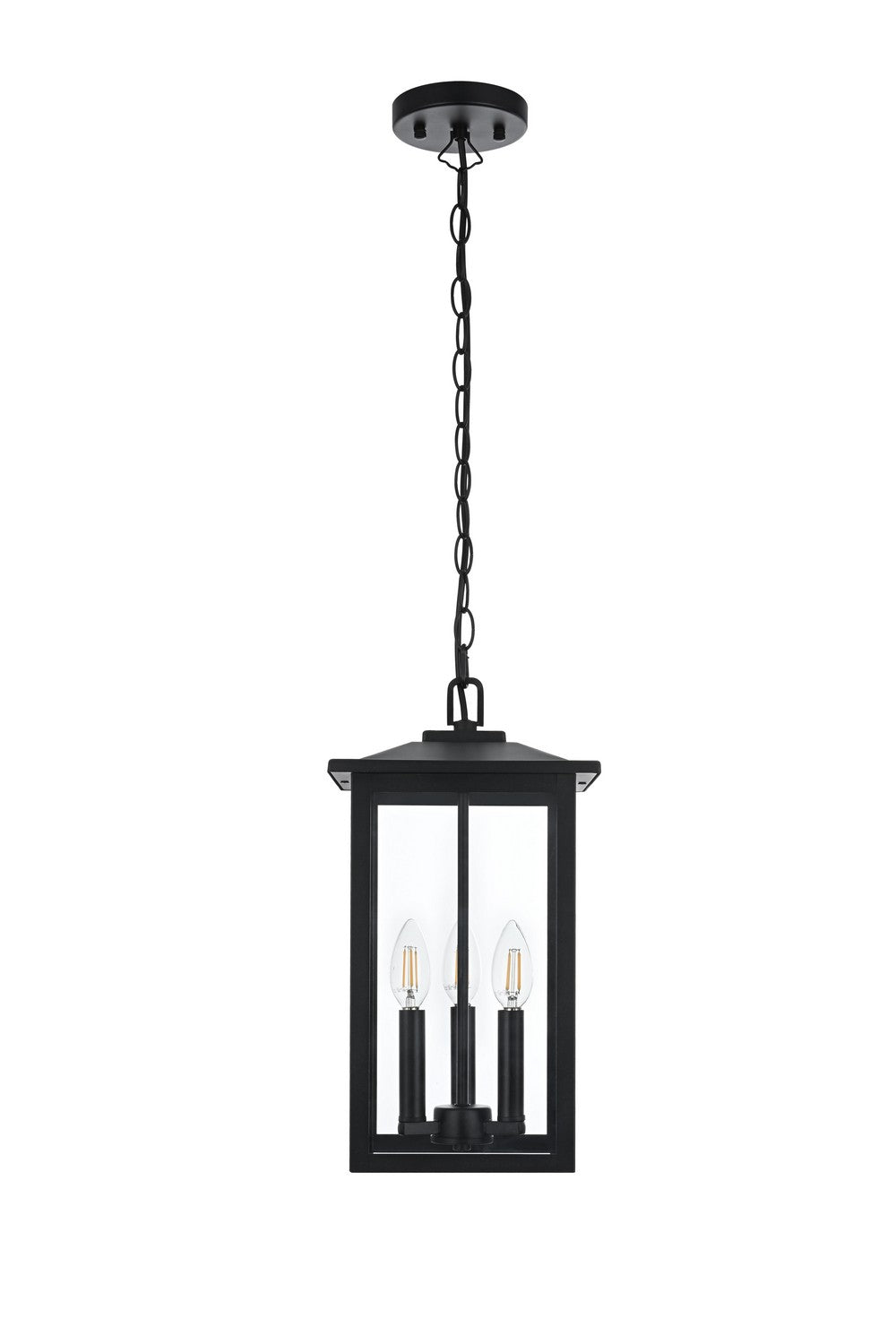 Carlisle Three Light Outdoor Pendant in Black Elegant Lighting