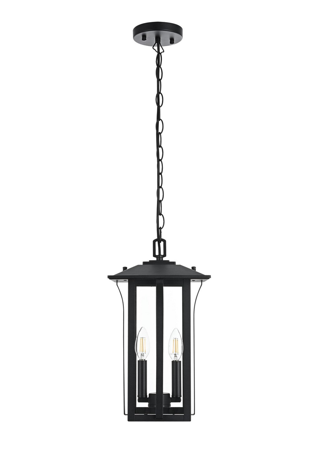 Thayer Two Light Outdoor Pendant in Black Elegant Lighting