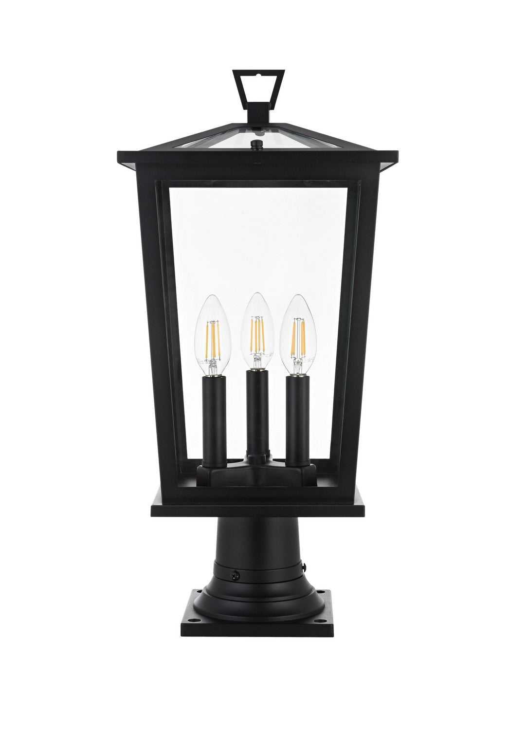 Cayman Three Light Outdoor Post Mount in Black Elegant Lighting