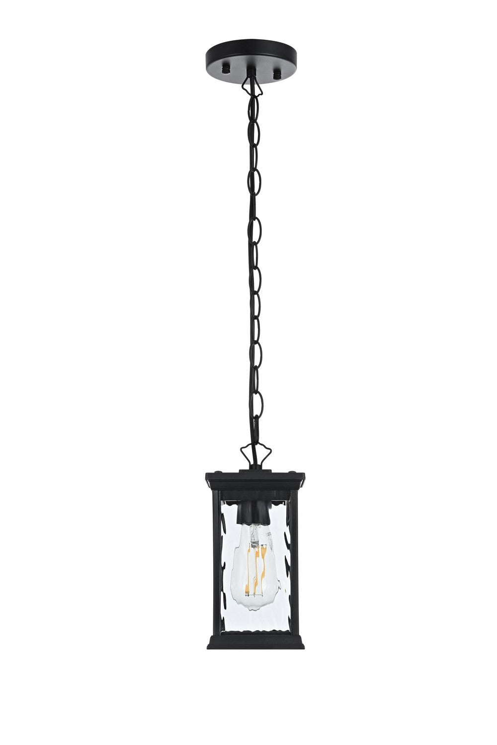Mascher One Light Outdoor Pendant in Black Elegant Lighting