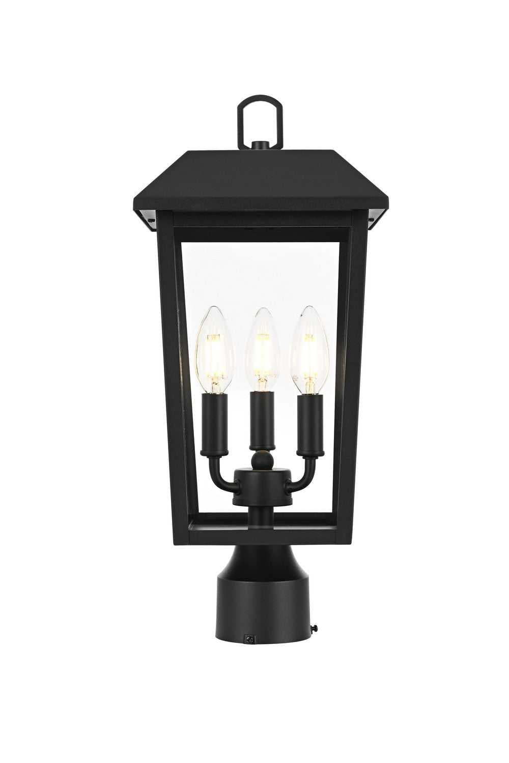 Riggs Three Light Outdoor Post Mount in Black Elegant Lighting
