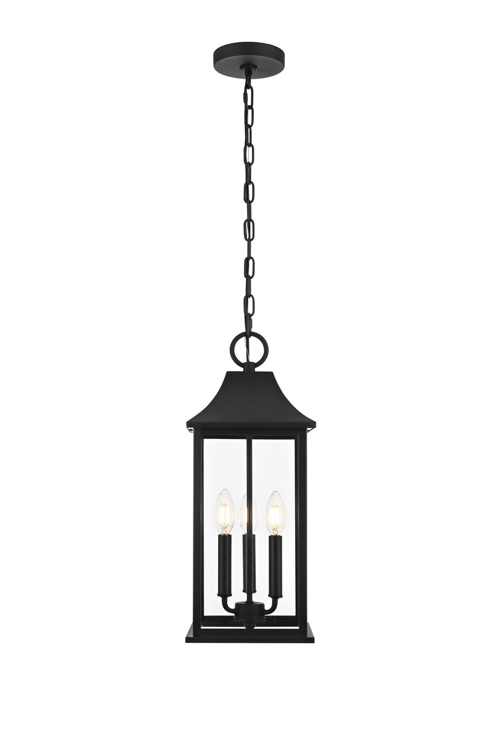 Shepard Three Light Outdoor Pendant in Black Elegant Lighting