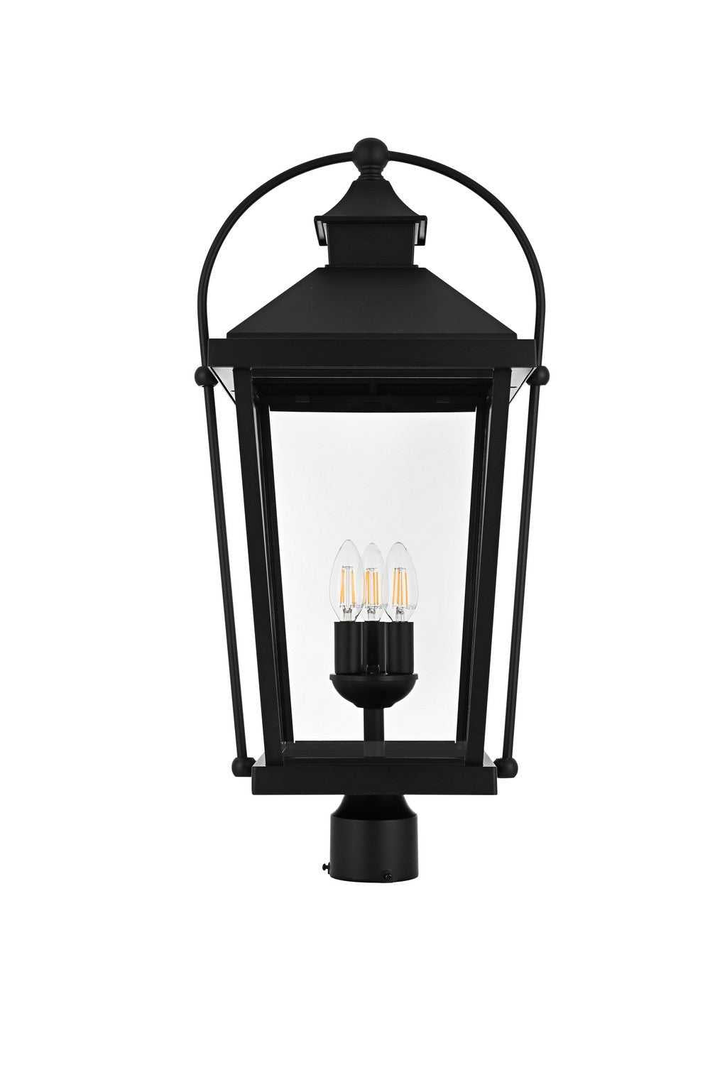 Luz Three Light Outdoor Post Mount in Black and Clear Elegant Lighting
