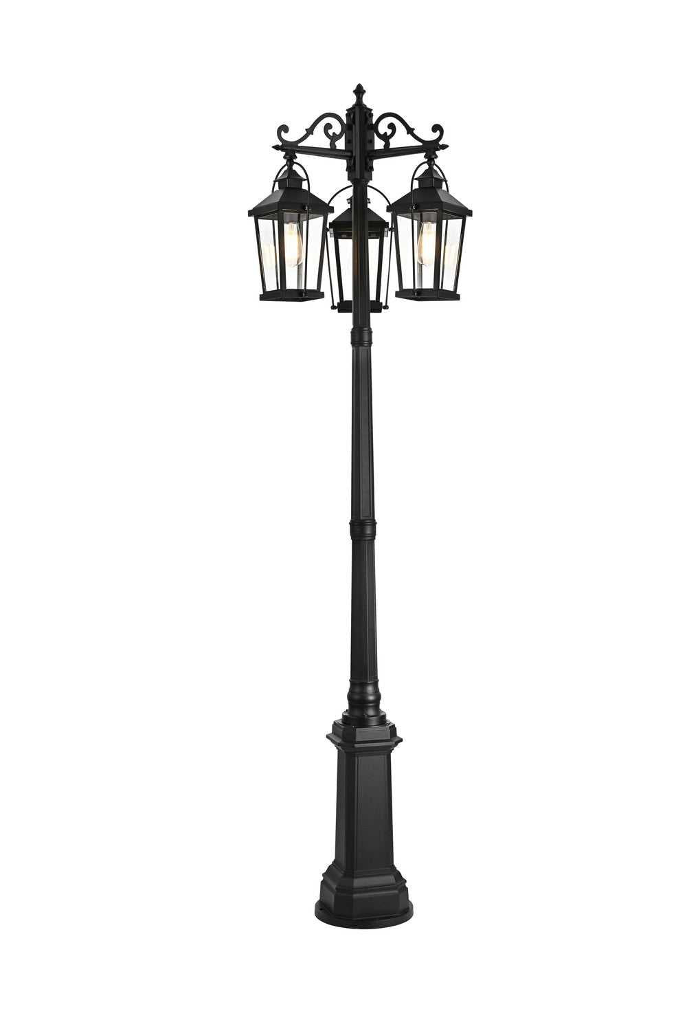 Luz Three Light Outdoor Post Mount in Black and Clear Elegant Lighting