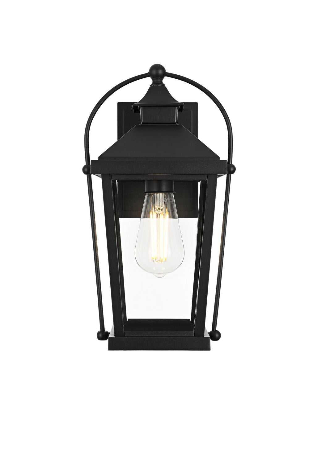 Luz One Light Outdoor Wall Sconce in Black and Clear Elegant Lighting