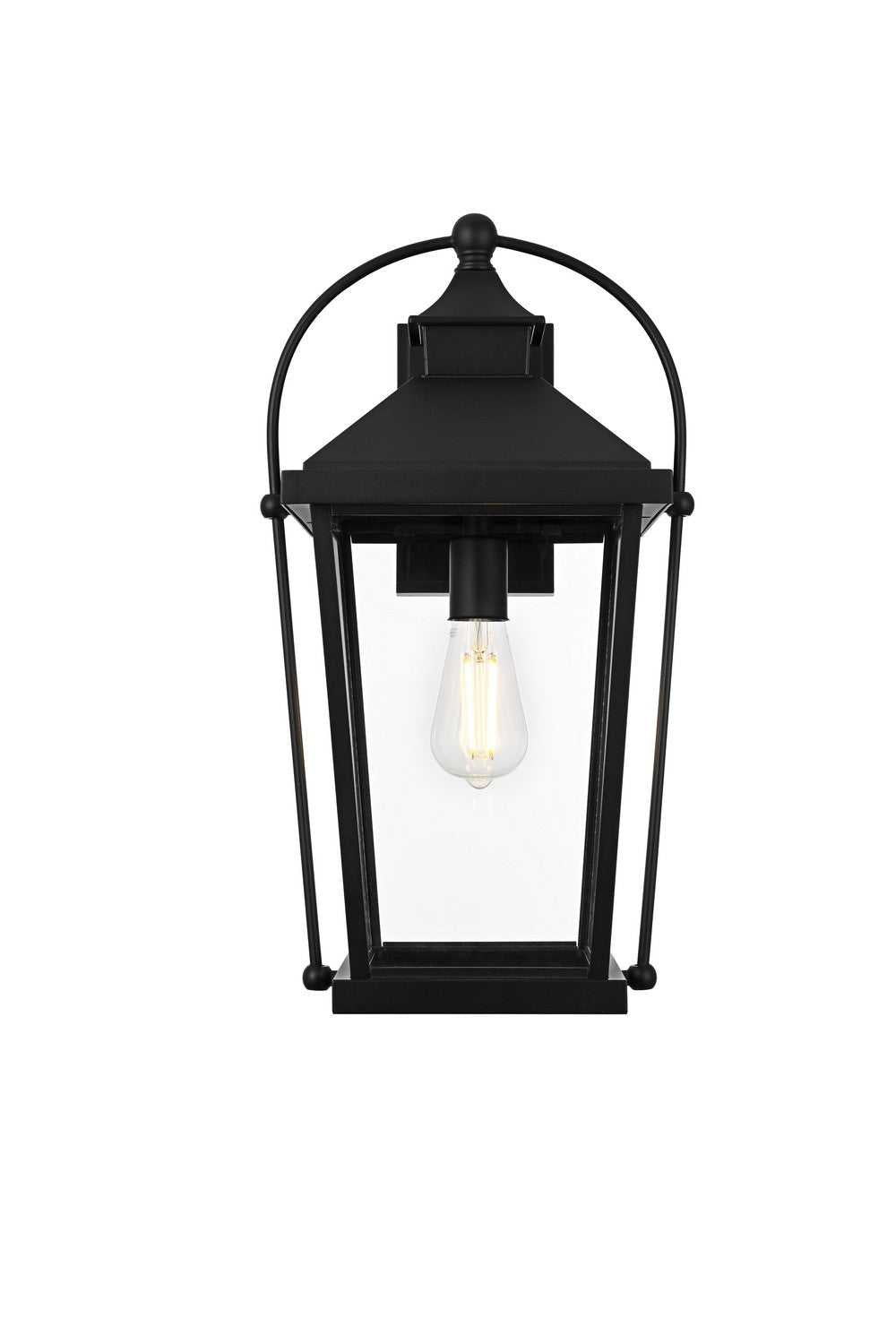 Luz One Light Outdoor Wall Sconce in Black and Clear Elegant Lighting