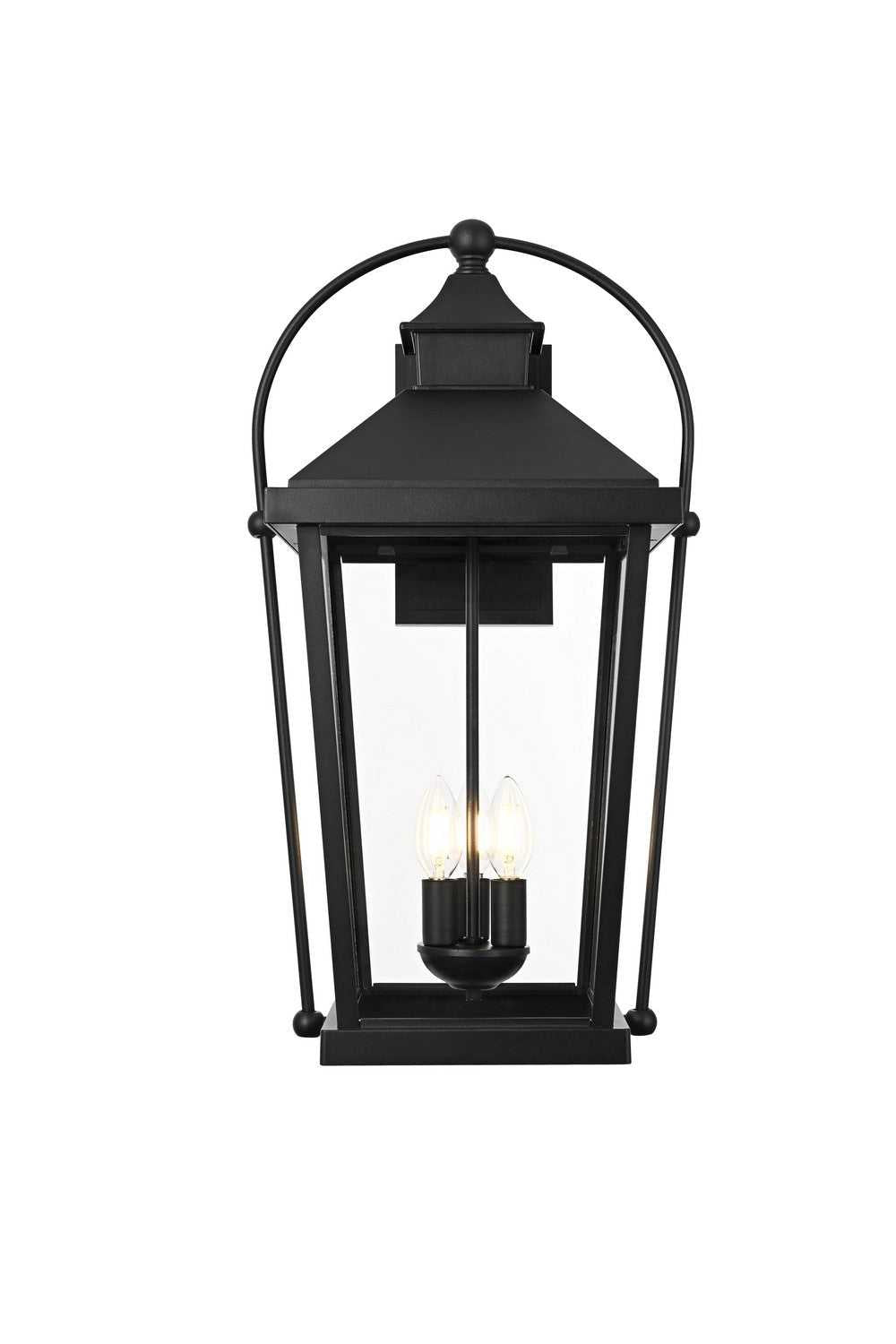 Luz Three Light Outdoor Wall Sconce in Black and Clear Elegant Lighting