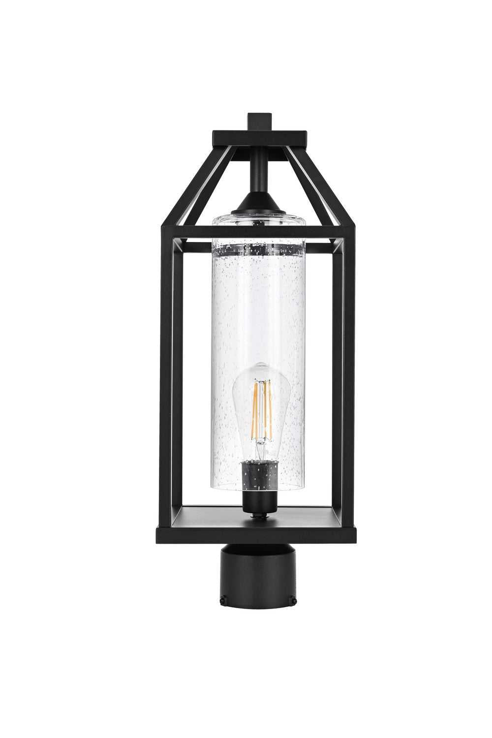 Zora One Light Outdoor Post Mount in Black and Clear Elegant Lighting