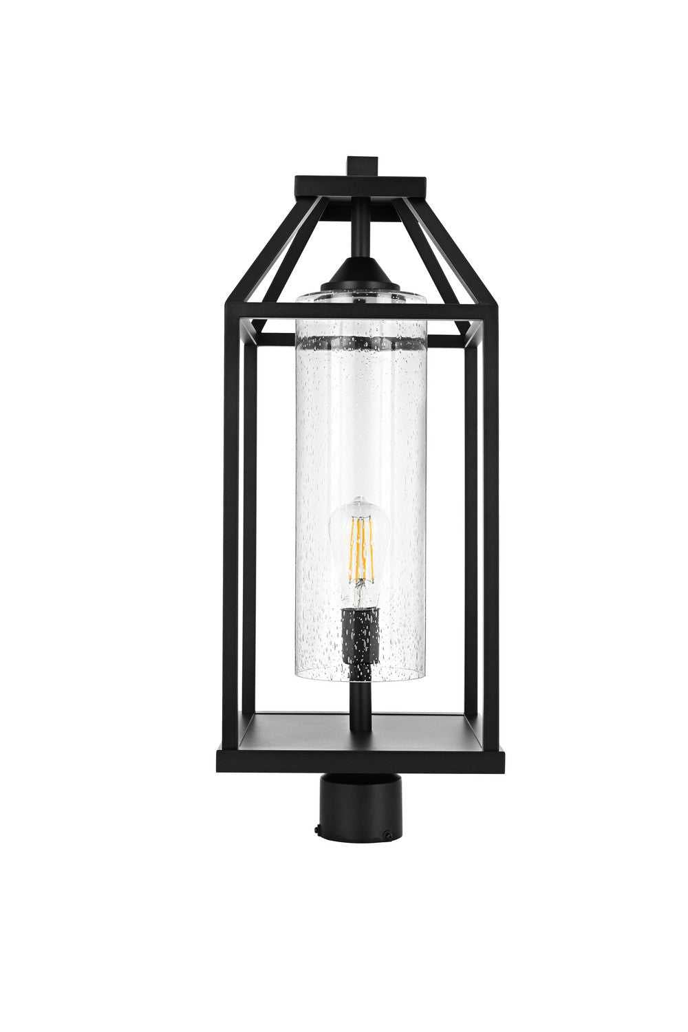 Zora One Light Outdoor Post Mount in Black and Clear Elegant Lighting