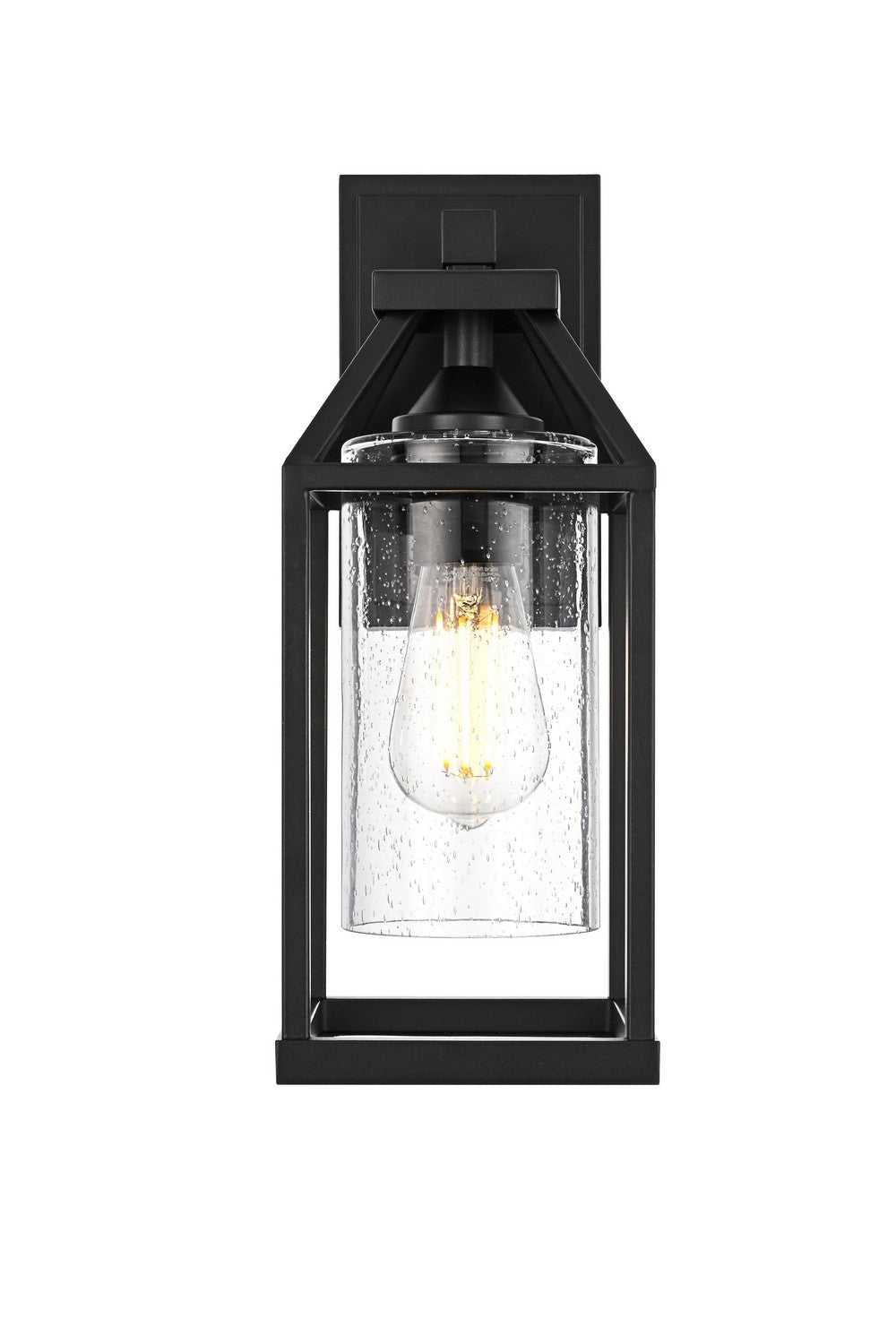 Zora One Light Outdoor Wall Sconce in Black and Clear Elegant Lighting