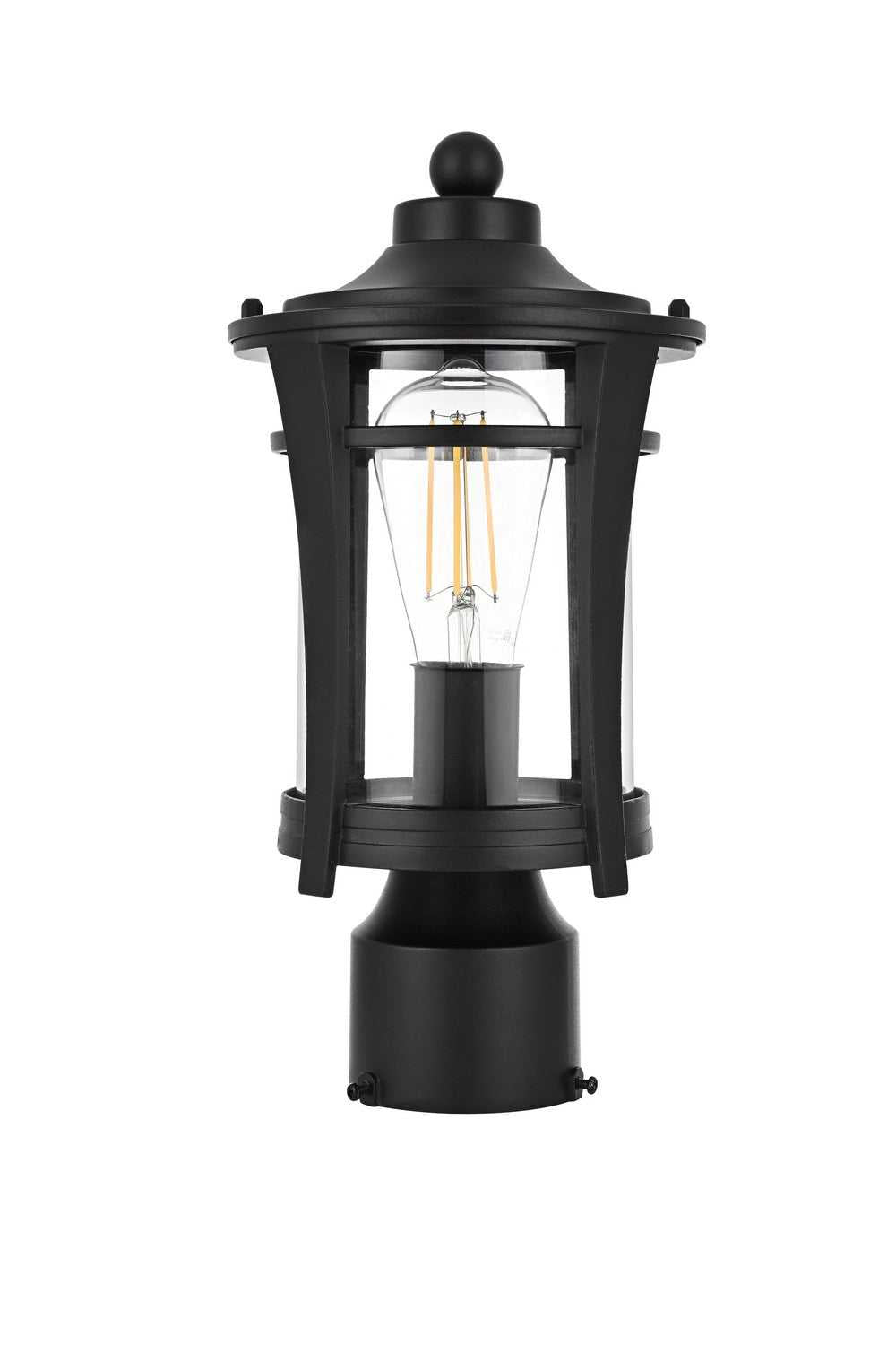 Artemis One Light Outdoor Post Mount in Black and Clear Elegant Lighting
