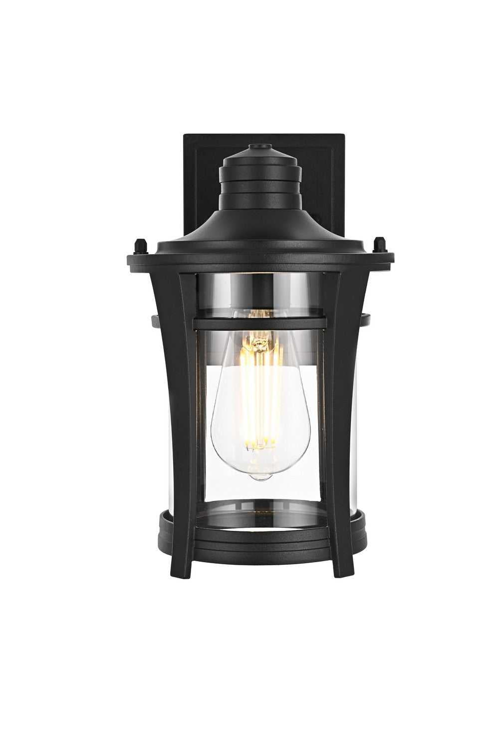 Artemis One Light Outdoor Wall Sconce in Black and Clear Elegant Lighting
