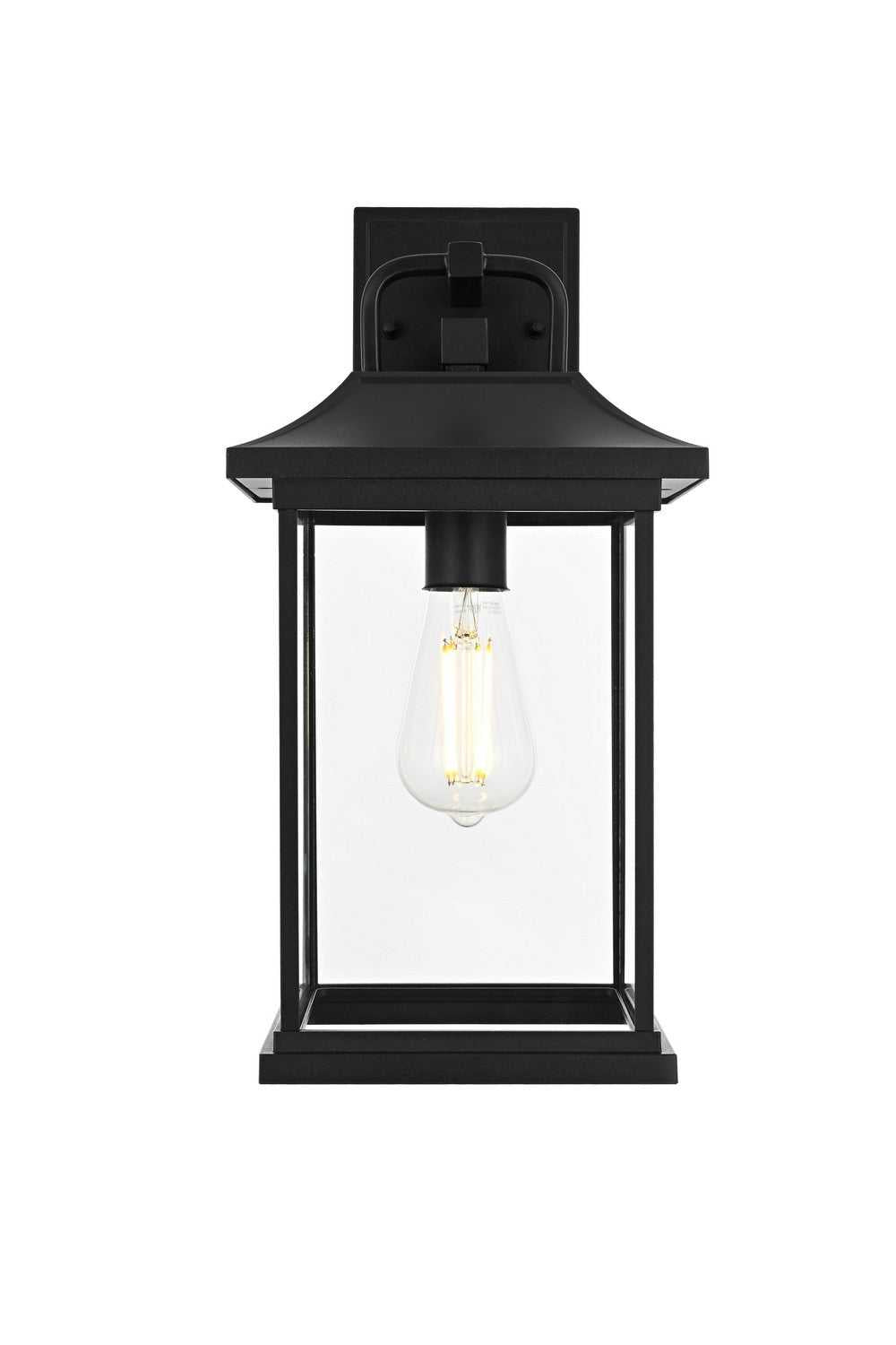 Saul One Light Outdoor Wall Sconce in Black and Clear Elegant Lighting