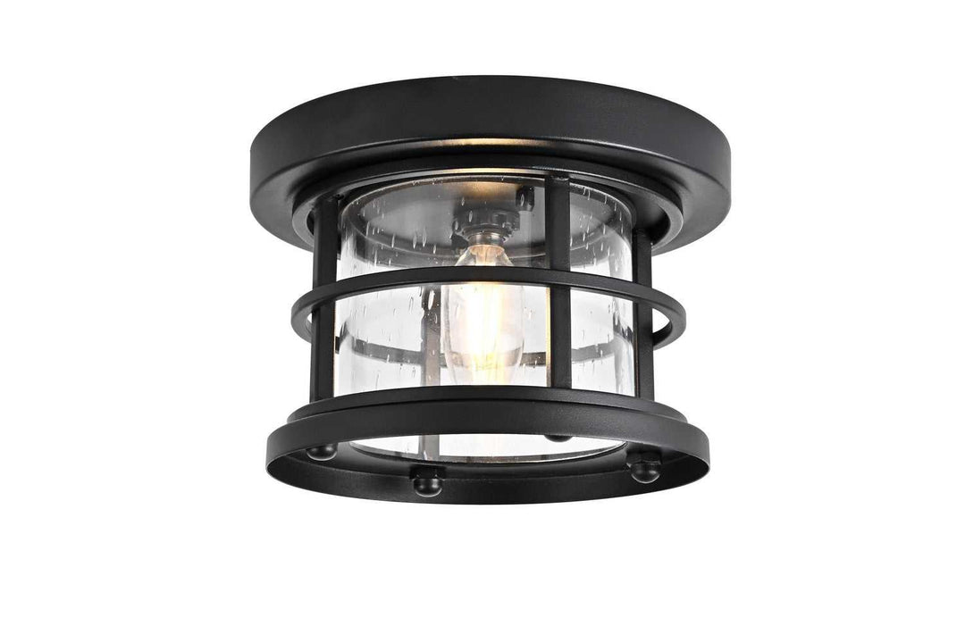 Carla One Light Outdoor Flush Mount in Black and Clear Elegant Lighting
