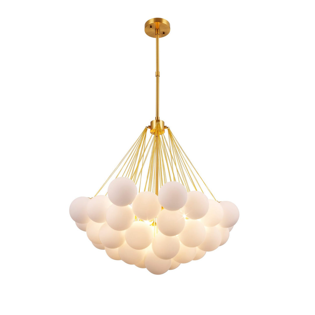 Isabella Four Light Pendant in Antique Brass w/Milk white glass ball - available from The Lighting Shoppe, trusted by Canadian homeowners