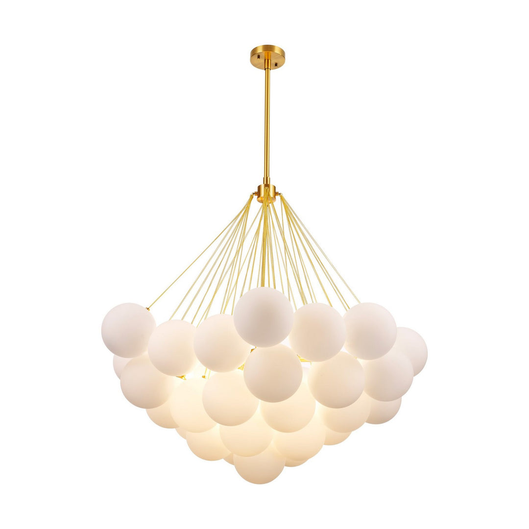 Isabella Five Light Pendant in Antique Brass w/Milk white glass ball - available from The Lighting Shoppe, trusted by Canadian homeowners